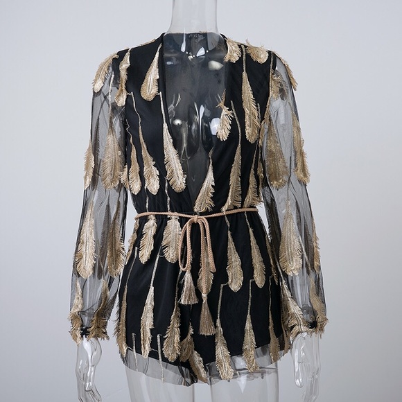 NEW! Black and Gold Sheer Romper - Picture 3 of 8